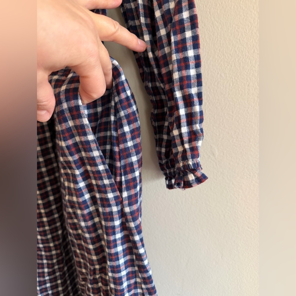 J Crew Womens Dress Plaid Flannel Cottage Puff Sleeve Smocked Midi Navy Size L - Picture 7 of 14